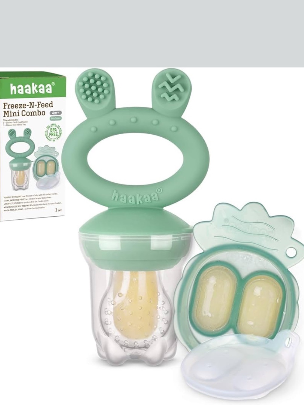 haakaa Pea Green Freeze-N-Feed Mini Food Feeder for babies